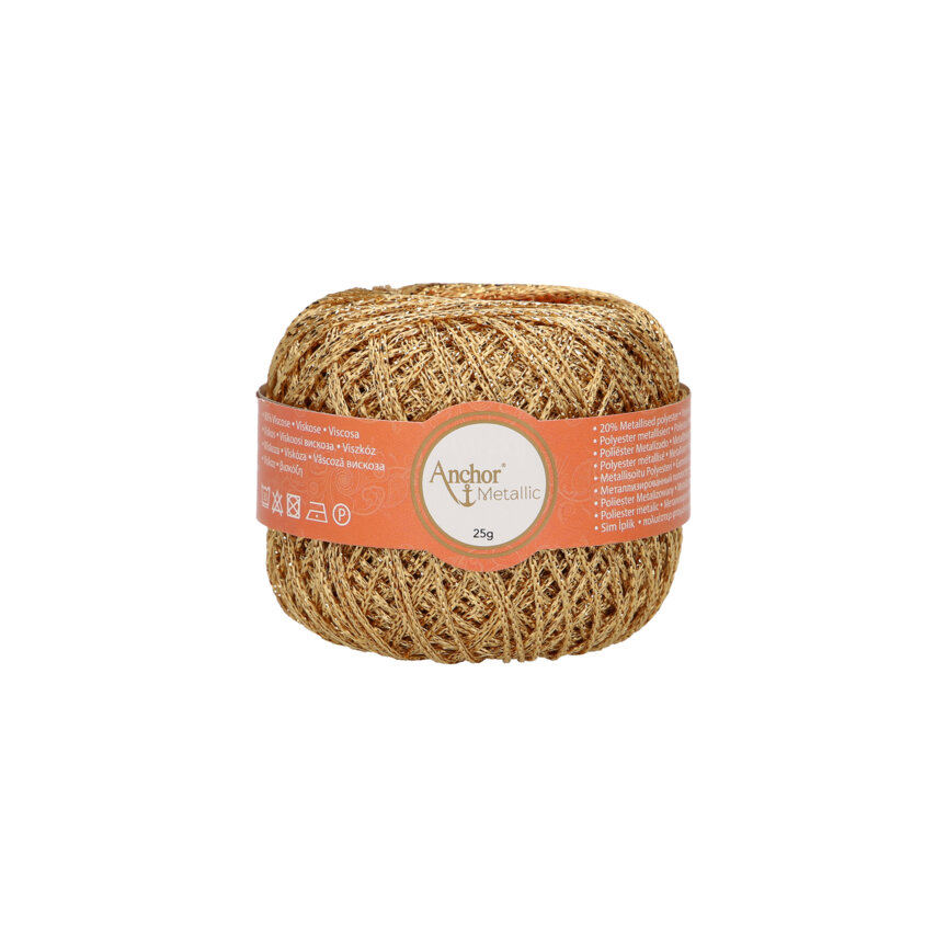 Háčkovací příze Anchor Metallic zlatá, 25g