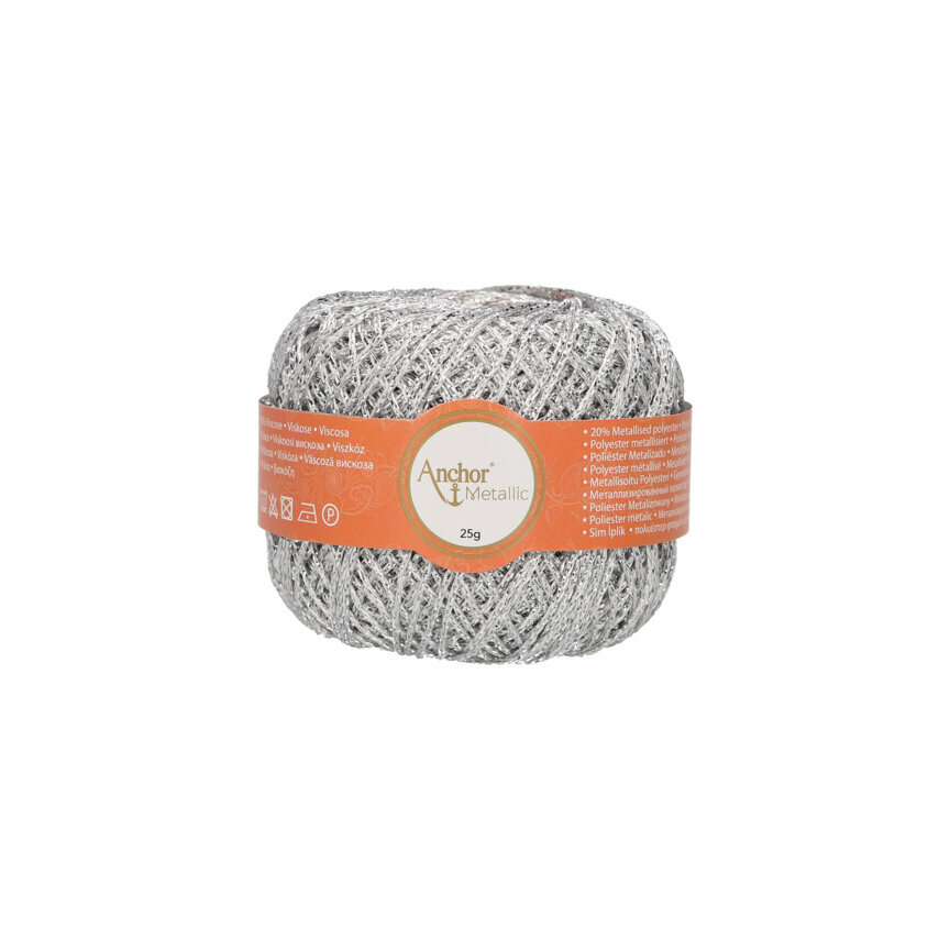 Háčkovací příze Anchor Metallic stříbrná, 25g