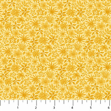 Bavlněná látka Hide and seek flowers on yellow