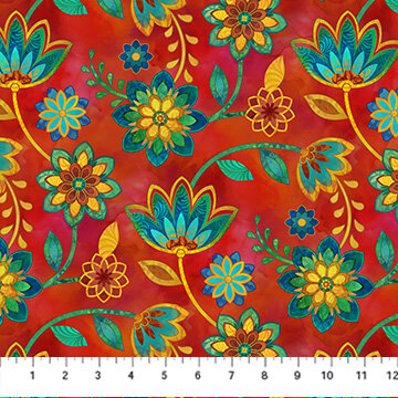Bavlnená látka Boho Blooms red DP