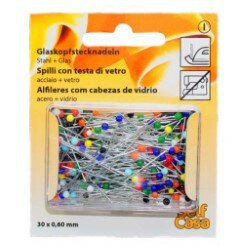 C111003-00000 Špendlíky se skleněnou hlavou, barevné, 30 x 0,6 mm, 10 gr.