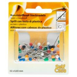 C111005-00000 Špendlíky s plastovou hlavou, barevné, 32 x 0,65 mm, 5 g.