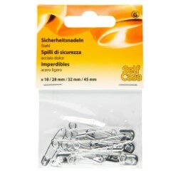 C112001-00000 Zapínací špendlíky, velikost: 28/34/45 mm, stříbrné, 18 ks.