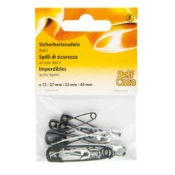 C112002-00000 Zapínací špendlíky, velikost: 27/32/44 mm, stříbrné, 12 ks.