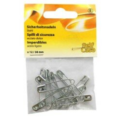 C112004-00000 Zapínací špendlíky, velikost: 38 mm, stříbrné, 12 ks