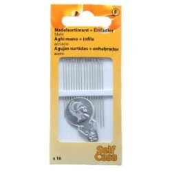 C126002-00000 Súprava ihiel na ručné šitie + šijacie nite, 16 + 1 ks, strieborné