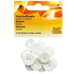 C241007-00000 
Knoflíky, různé, 15 ks, bílé (5 x 15 mm, 5 x 17 mm, 5 x 18 mm)