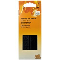 C311202-00000 Páska so suchým zipsom, na prišitie, 20mmx60cm, čierna